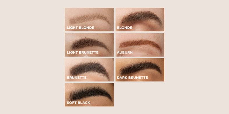 Different color shades of eyebrow makeup applied to eyebrows